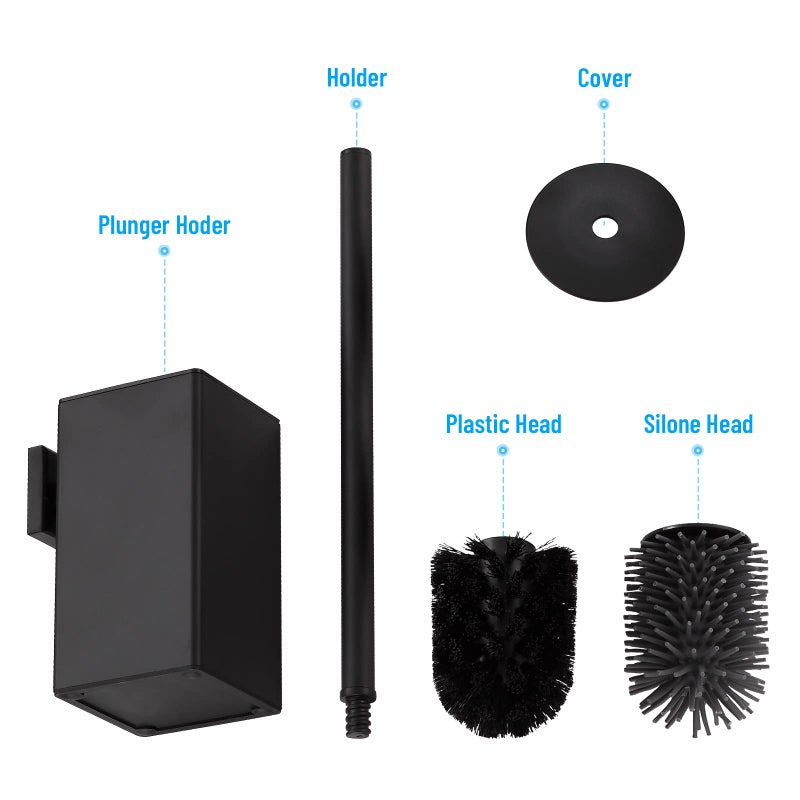 BVL Toilet Brush and Holder Black Toilet Bowl Brush for Ceaning with Stainless Steel Handle Wall Mounted - Image 2